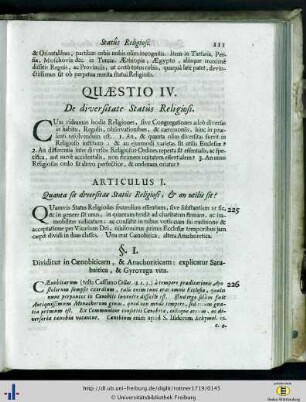 Quaestio IV. De diversitate Status Religiosi.