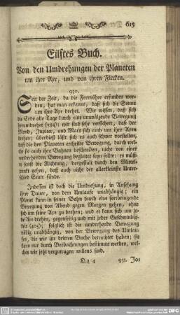 Eilftes Buch. Von den Umdrehungen der Planeten um ihre Axe, und von ihren Flecken