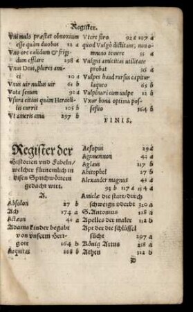Register der Historien und Fabeln ...