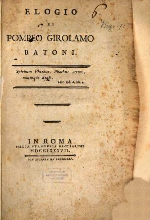 Elogio di Pompeo Girolamo Batoni