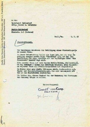 Brief von CCC an Bezirksamt Berlin-Zehlendorf, 01.07.1947
