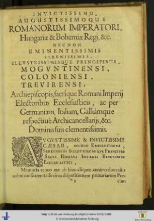Invictissimo augustissimoque Romanorum imperatori…