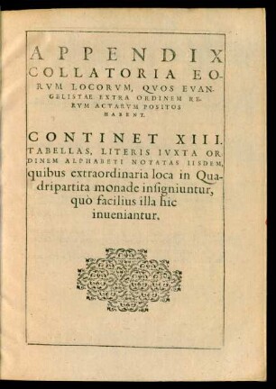 Appendix Collatoria Eorum Locorum, Quos Evangelistae Extra Ordinem rerum Actarum Positos Habent.