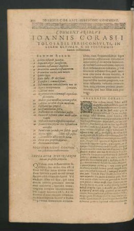 Commentariolus Iohannis Corasii Tolosatis Iurisconsulti, in Legem Ultimam, C. de Posthumus haered. instituendis.