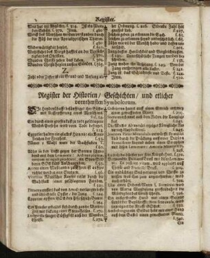 Register der Historien, Geschichten, und etlicher vornehmsten Symbolorum.