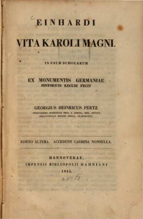 Einhardi Vita Karoli Magni : accedunt Carmina nonnulla