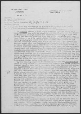Meimsheim: Visitationsbericht mit Pfarrbericht 1957
