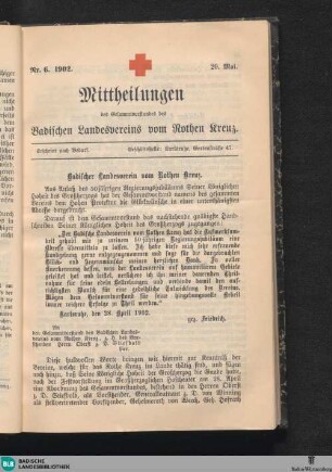 Mitteilungen des Gesamtvorstandes des Badischen Landesvereins vom Roten Kreuz