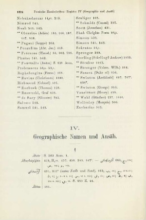 IV. Geographische Namen und Ansāb