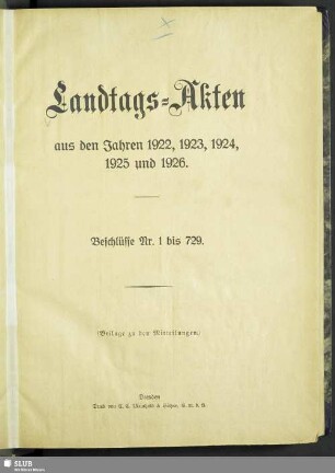 2.1922/26: Landtags-Akten / Beschlüsse