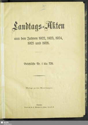 2.1922/26: Landtags-Akten / Beschlüsse