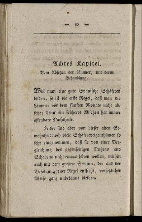 Achtes Kapitel. Vom Absetzen der Lämmer, und deren Behandlung.