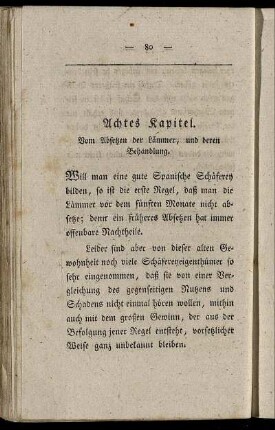Achtes Kapitel. Vom Absetzen der Lämmer, und deren Behandlung.
