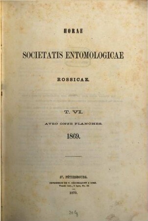 Horae Societatis Entomologicae Rossicae. 6, 6. 1869