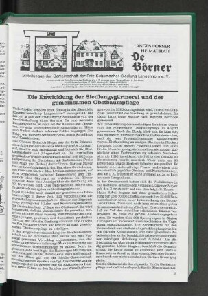 Die Entwicklung der Siedlungsgärtnerei und der gemeinsamen Obstbaumpflege