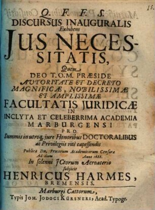 Discursus inaug. exhibens ius necessitatis