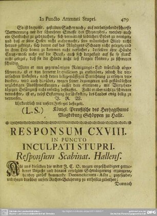 Responsum CXVIII. In Puncto Inculpati Stupri