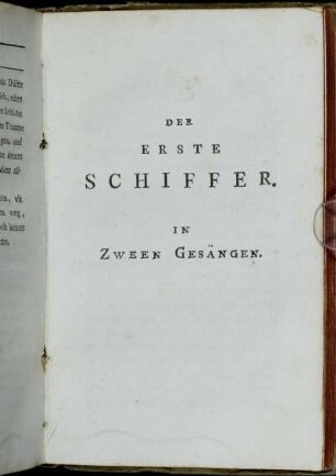Der Erste Schiffer. In Zween Gesängen.