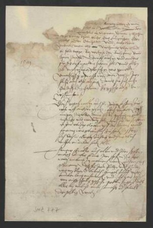 Schreiben des Johann Oiger Brendel von Homburg, Vizedom zu Aschaffenburg, an den Schultheiß zu Aschaffenburg, Johann Faust, wegen Strafandrohungen bei Vergehen (Bruchstück).