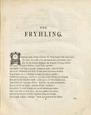 Der Fryhling : Ein Gedicht. Nebst Einem Anhang einiger anderer Gedichte von demselben Verfasser