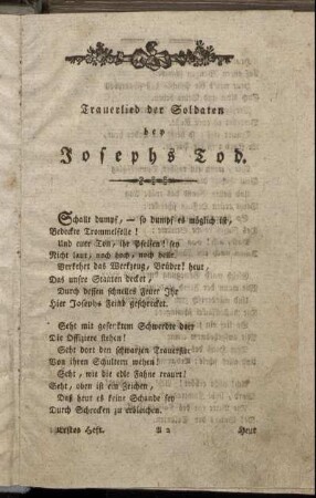 Trauerlied der Soldaten bey Josephs Tod.