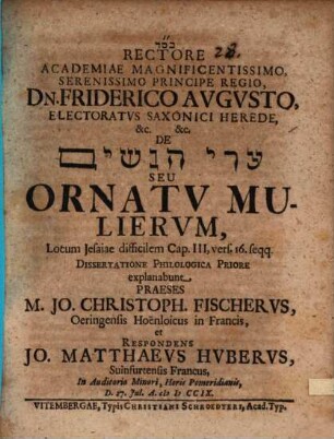 De ʿeryat nāšîm seu ornatu mulierum : locum Jesaiae difficilem cap. III, vers. 16 seqq.