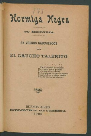 Hormiga Negra : su historia en versos gauchescos