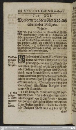 Cap. XXI. Von dem wahren Gottesdienst Christlicher Religion