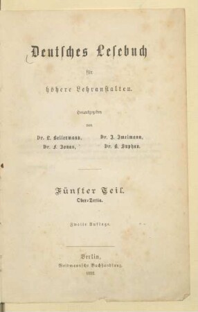 Teil 5 = Ober-Tertia, [Schülerband]: [Teil 5 = Ober-Tertia, [Schülerband]]