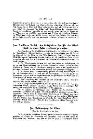 Zum Frankfurter Versuch, den Volksschülern das Ziel der Mittelschule in einem Jahre erreichbar zu machen