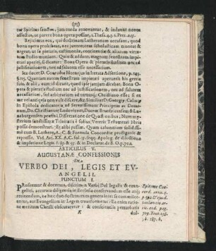 Articulus V. Augustanae Confessionis De Verbo Dei, Legis Et Evangelii.