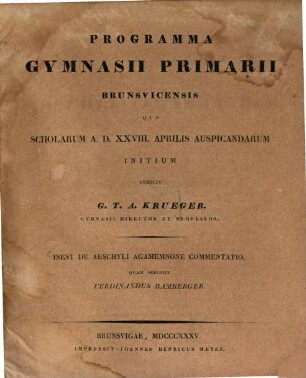 De Aeschyli Agamemnone commentatio : Programm