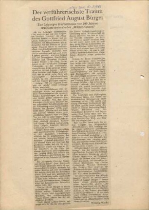 [W192]: Kalenderblatt: Gottfried August Bürgers &quot;Münchhausen&quot; erschien vor 200 Jahren