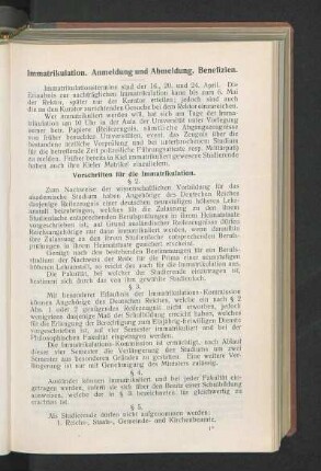 Immatrikulation. Anmeldung und Abmeldung. Benefizien.