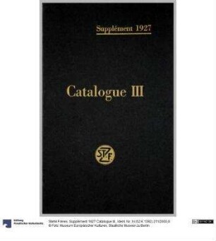 Supplément 1927 Catalogue III.