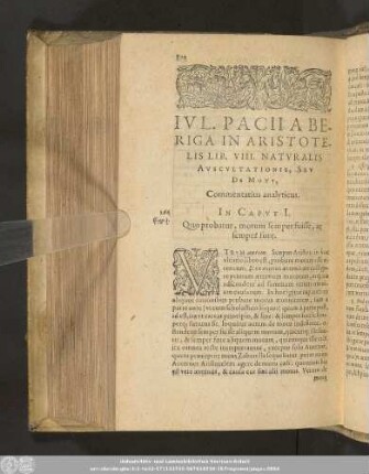 Iul. Pacii A Beriga In Aristotelis Lib. VIII. Naturalis Auscultationis, Seu De Motu, Commentarius analyticus.