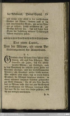 Das vierte Capitel, Von der Wärme, als einem Beförderungsmittel des Wachsthums