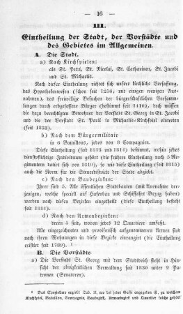 III. Eintheilung der Stadt, der Vorstädte und des Gebietes im Allgemeinen.
