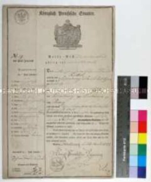 Preußischer Reisepass für den Fleischergesellen Johann David Seidel von Eilenburg über Dresden nach Prag