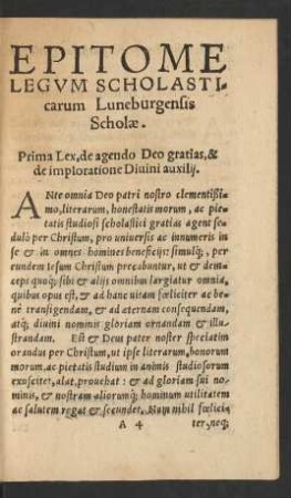 Epitome Legum Scholasticarum Luneburgensis Scholae.