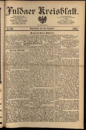 Erste Ausgabe vom Samstag, den 22. Dezember 1900.