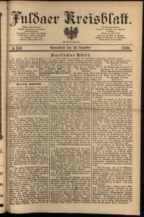 Erste Ausgabe vom Samstag, den 22. Dezember 1900.