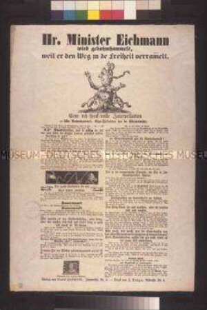 Satirisches Flugblatt: Hr. Minister Eichmann wird gebohmhammelt (Ullo Bohmhammel); undatiert