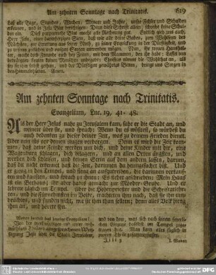 Am zehnten Sonntage nach Trinitatis. Evangelium, Luc. 19, 41-48