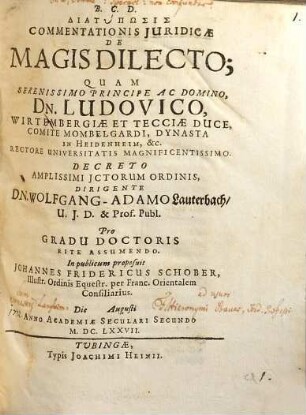 Diatypōsis Commentationis Juridicae De Magis Dilecto