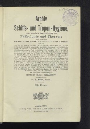 13.1909: Archiv für Schiffs- und Tropenhygiene