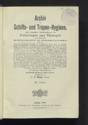 13.1909: Archiv für Schiffs- und Tropenhygiene