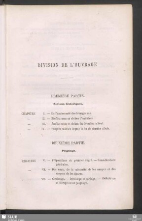 Division de l'ouvrage