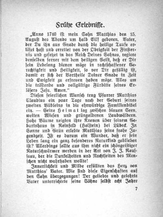 Frühe Erlebnisse.