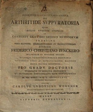 Dissertatio Inavgvralis Medica De Arthritide Svppvratoria